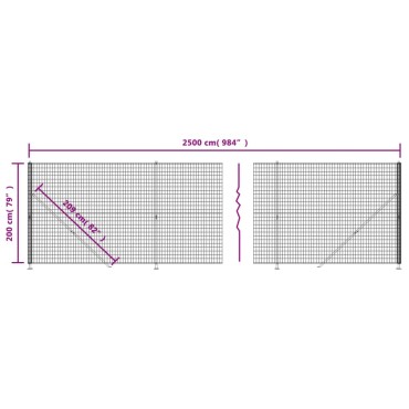 vidaXL Συρματόπλεγμα Περίφραξης Πράσινο 2x25 μ. με Βάσεις Φλάντζα