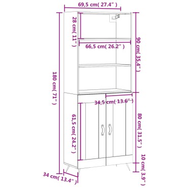 vidaXL Ντουλάπι Γκρι Σκυροδέματος 69,5x34x180cm Επεξεργασμένο Ξύλο 1 τεμ.