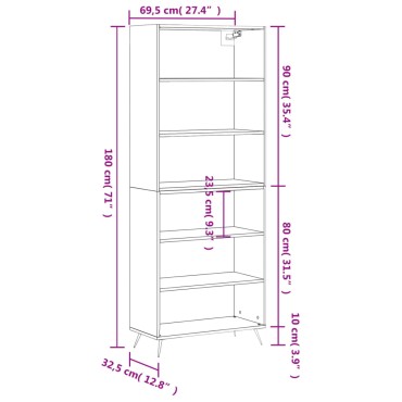 vidaXL Ντουλάπι Λευκό 69,5x32,5x180cm Επεξεργασμένο Ξύλο 1 τεμ.