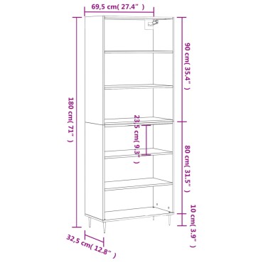 vidaXL Ντουλάπι Λευκό 69,5x32,5x180cm Επεξεργασμένο Ξύλο 1 τεμ.