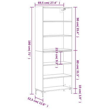 vidaXL Ντουλάπι Sonoma Γκρι 69,5x32,5x180cm Επεξεργασμένο Ξύλο 1 τεμ.