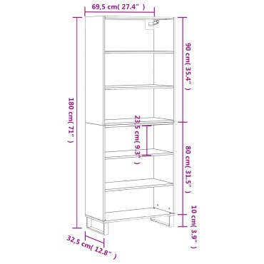 vidaXL Ντουλάπι Sonoma Γκρι 69,5x32,5x180cm Επεξεργασμένο Ξύλο 1 τεμ.