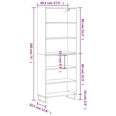 vidaXL Ντουλάπι Λευκό 69,5x32,5x180cm Επεξεργασμένο Ξύλο 1 τεμ.