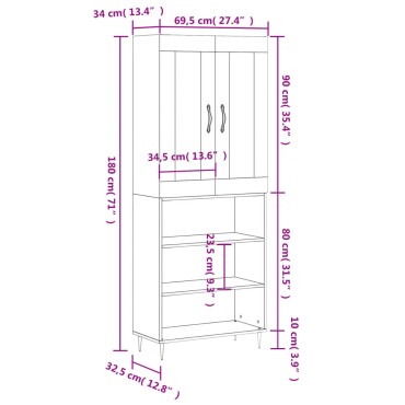 vidaXL Ντουλάπι Γκρι Sonoma 69,5x34x180cm Επεξεργασμένο Ξύλο 1 τεμ.