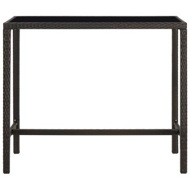 vidaXL Τραπέζι Μπαρ Κήπου Καφέ 130x60x110cm Συνθετικό Ρατάν/Γυαλί 1 τεμ.