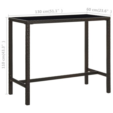 vidaXL Τραπέζι Μπαρ Κήπου Καφέ 130x60x110cm Συνθετικό Ρατάν/Γυαλί 1 τεμ.