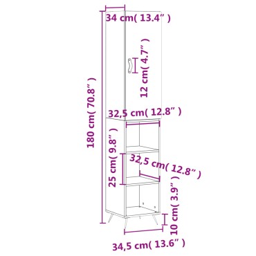 vidaXL Ντουλάπι Λευκό 34,5x34x180cm από Επεξεργασμένο Ξύλο 1 τεμ.