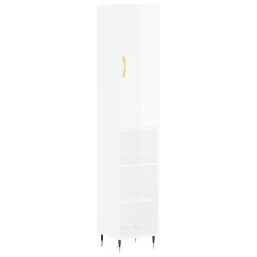 vidaXL Ντουλάπι Γυαλ. Λευκό 34,5x34x180cm από Επεξεργασμένο Ξύλο 1 τεμ.