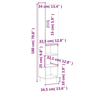 vidaXL Ντουλάπι Γυαλ. Λευκό 34,5x34x180cm από Επεξεργασμένο Ξύλο 1 τεμ.