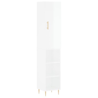 vidaXL Ντουλάπι Γυαλ. Λευκό 34,5x34x180cm από Επεξεργασμένο Ξύλο 1 τεμ.