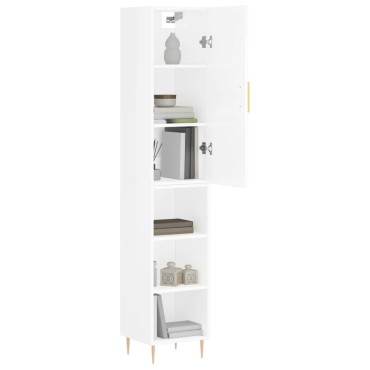 vidaXL Ντουλάπι Γυαλ. Λευκό 34,5x34x180cm από Επεξεργασμένο Ξύλο 1 τεμ.