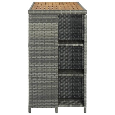 vidaXL Τραπέζι Μπαρ με Ράφια Γκρι 120x60x110cm από Συνθετικό Ρατάν 1 τεμ.