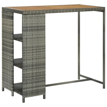vidaXL Τραπέζι Μπαρ με Ράφια Γκρι 120x60x110cm από Συνθετικό Ρατάν 1 τεμ.