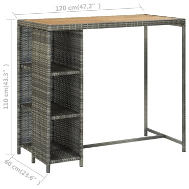 vidaXL Τραπέζι Μπαρ με Ράφια Γκρι 120x60x110cm από Συνθετικό Ρατάν 1 τεμ.