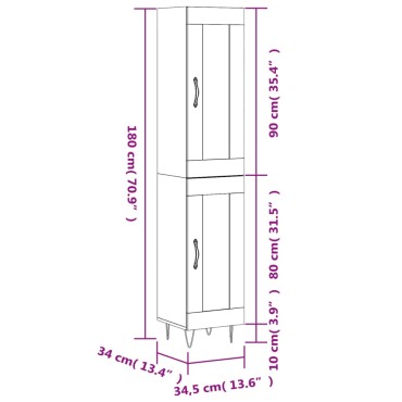 vidaXL Ντουλάπι Γυαλ. Λευκό 34,5x34x180cm από Επεξεργασμένο Ξύλο 1 τεμ.