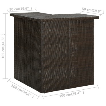 vidaXL Τραπέζι Μπαρ Γωνιακό Καφέ 100x50x105cm από Συνθετικό Ρατάν 1 τεμ.