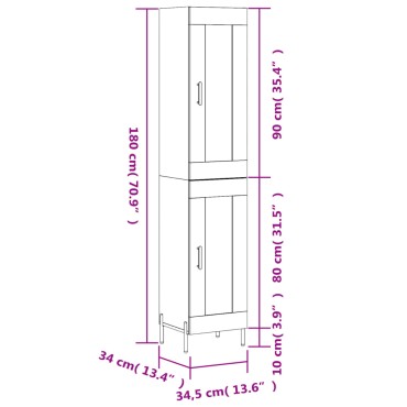 vidaXL Ντουλάπι Λευκό 34,5x34x180cm από Επεξεργασμένο Ξύλο 1 τεμ.