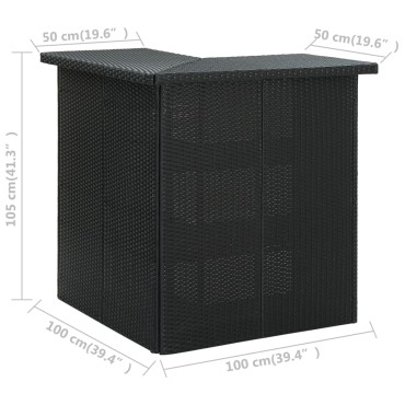 vidaXL Τραπέζι Μπαρ Γωνιακό Μαύρο 100x50x105cm από Συνθετικό Ρατάν 1 τεμ.