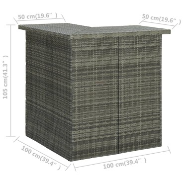 vidaXL Τραπέζι Μπαρ Γωνιακό Γκρι 100x50x105cm Συνθετικό Ρατάν 1 τεμ.