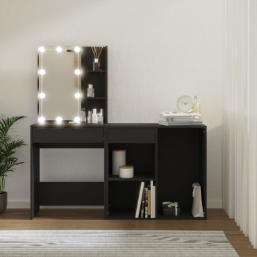 vidaXL Μπουντουάρ με LED & Ντουλάπι Μαύρο από Επεξεργασμένο Ξύλο 60x40x140cm 1 τεμ.