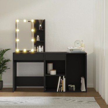 vidaXL Μπουντουάρ με LED & Ντουλάπι Μαύρο από Επεξεργασμένο Ξύλο 60x40x140cm 1 τεμ.