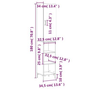 vidaXL Ντουλάπι Καπνιστή δρυς 34,5x34x180cm από Επεξεργασμένο Ξύλο 1 τεμ.