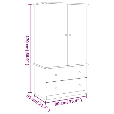vidaXL Ντουλάπα ALTA Λευκή 90x55x170cm από Μασίφ Ξύλο Πεύκου 1 τεμ.