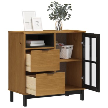 vidaXL Μπουφές FLAM 80x40x80cm από Μασίφ Ξύλο Πεύκο με Γυάλινη Πόρτα 1 τεμ.