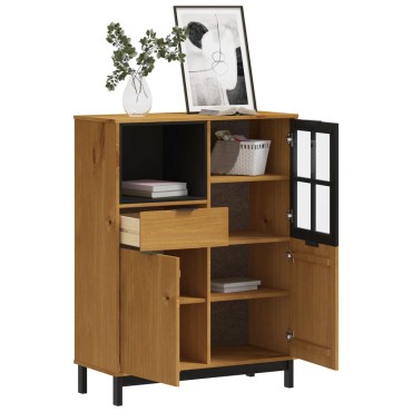 vidaXL Συρταριέρα FLAM 92x40x122,5cm Μασίφ Ξύλο Πεύκο με Γυάλινη Πόρτα 1 τεμ.