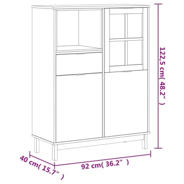 vidaXL Συρταριέρα FLAM 92x40x122,5cm Μασίφ Ξύλο Πεύκο με Γυάλινη Πόρτα 1 τεμ.
