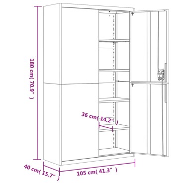 vidaXL Αρχειοθήκη Λευκή 105x40x180cm Ατσάλινη 1 τεμ.