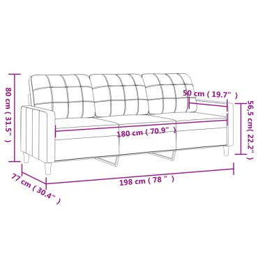 vidaXL Καναπές Τριθέσιος Taupe Υφασμάτινος 198x77x80cm 1 τεμ.