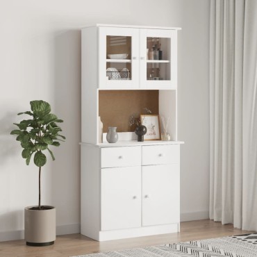 vidaXL Πάνω Ντουλάπι-Βιτρίνα ALTA Λευκό 77x30x92cm Μασίφ Ξύλο Πεύκου 1 τεμ.