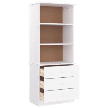 vidaXL Βιβλιοθήκη με Συρτάρια ALTA Λευκή 60x35x142cm Μασίφ Ξύλο Πεύκου 1 τεμ.