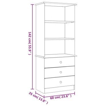 vidaXL Βιβλιοθήκη με Συρτάρια ALTA Λευκή 60x35x142cm Μασίφ Ξύλο Πεύκου 1 τεμ.