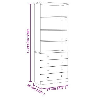 vidaXL Βιβλιοθήκη με Συρτάρια ALTA 77x35x186,5cm Μασίφ Ξύλο Πεύκου 1 τεμ.