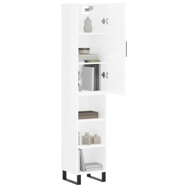 vidaXL Ντουλάπι Γυαλ. Λευκό 34,5x34x180cm από Επεξεργασμένο Ξύλο 1 τεμ.