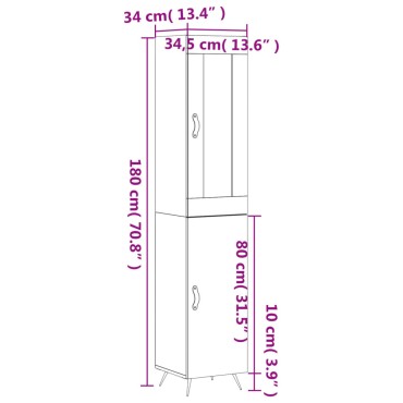 vidaXL Ντουλάπι Μαύρο 34,5x34x180cm από Επεξεργασμένο Ξύλο 1 τεμ.