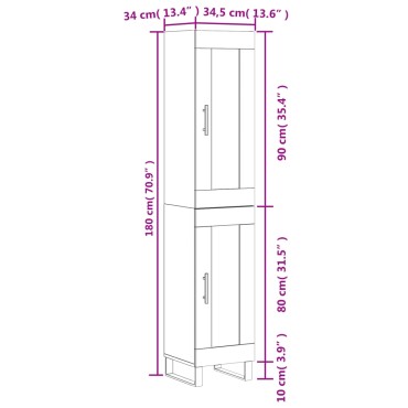 vidaXL Ντουλάπι Λευκό 34,5x34x180cm από Επεξεργασμένο Ξύλο 1 τεμ.