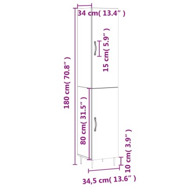 vidaXL Ντουλάπι Λευκό 34,5x34x180cm από Επεξεργασμένο Ξύλο 1 τεμ.