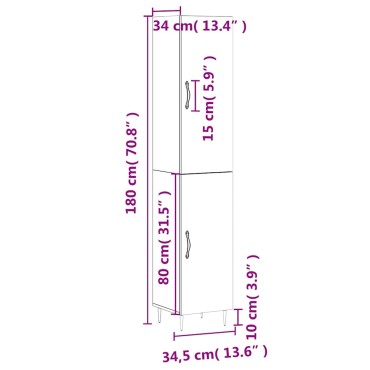 vidaXL Ντουλάπι Γυαλ. Λευκό 34,5x34x180cm από Επεξεργασμένο Ξύλο 1 τεμ.