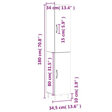 vidaXL Ντουλάπι Γκρι Σκυροδέματος 34,5x34x180cm Επεξεργασμένο Ξύλο 1 τεμ.