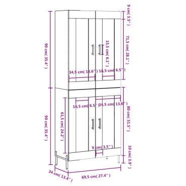 vidaXL Ντουλάπι Λευκό 69,5x34x180cm από Επεξεργασμένο Ξύλο 1 τεμ.