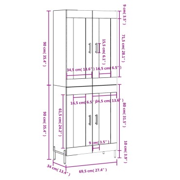 vidaXL Ντουλάπι Γκρι Sonoma 69,5x34x180cm Επεξεργασμένο Ξύλο 1 τεμ.