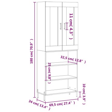 vidaXL Ντουλάπι Γκρι Sonoma 69,5x34x180cm Επεξεργασμένο Ξύλο 1 τεμ.