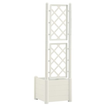vidaXL Ζαρντινιέρα Κήπου με Καφασωτό Λευκή 43x43x142 εκ Πολυπροπυλένιο