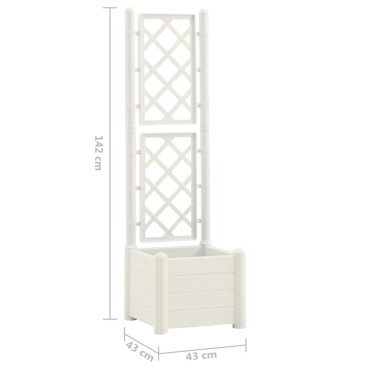 vidaXL Ζαρντινιέρα Κήπου με Καφασωτό Λευκή 43x43x142 εκ Πολυπροπυλένιο