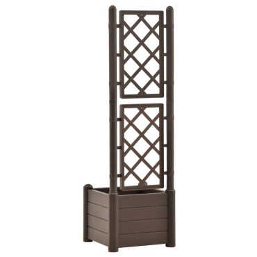 vidaXL Ζαρντινιέρα Κήπου με Καφασωτό Μόκα 43x43x142 εκ. Πολυπροπυλένιο