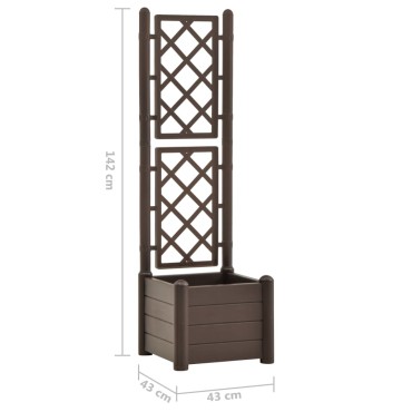 vidaXL Ζαρντινιέρα Κήπου με Καφασωτό Μόκα 43x43x142 εκ. Πολυπροπυλένιο