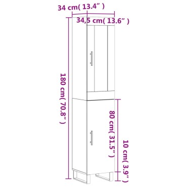 vidaXL Ντουλάπι Λευκό 34,5x34x180cm από Επεξεργασμένο Ξύλο 1 τεμ.